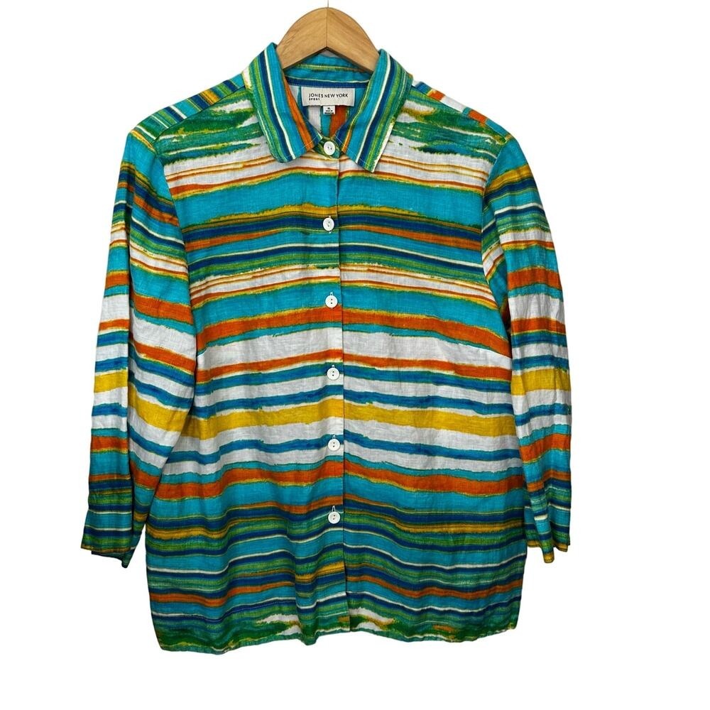 Jones New York Sport Button Up Top 100% Linen Tunic Women's XL Artsy‎ Colorful